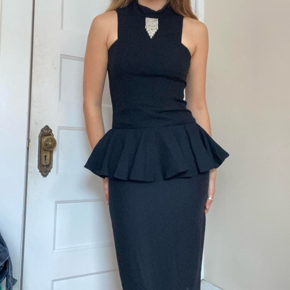 90s black peplum cocktail dress